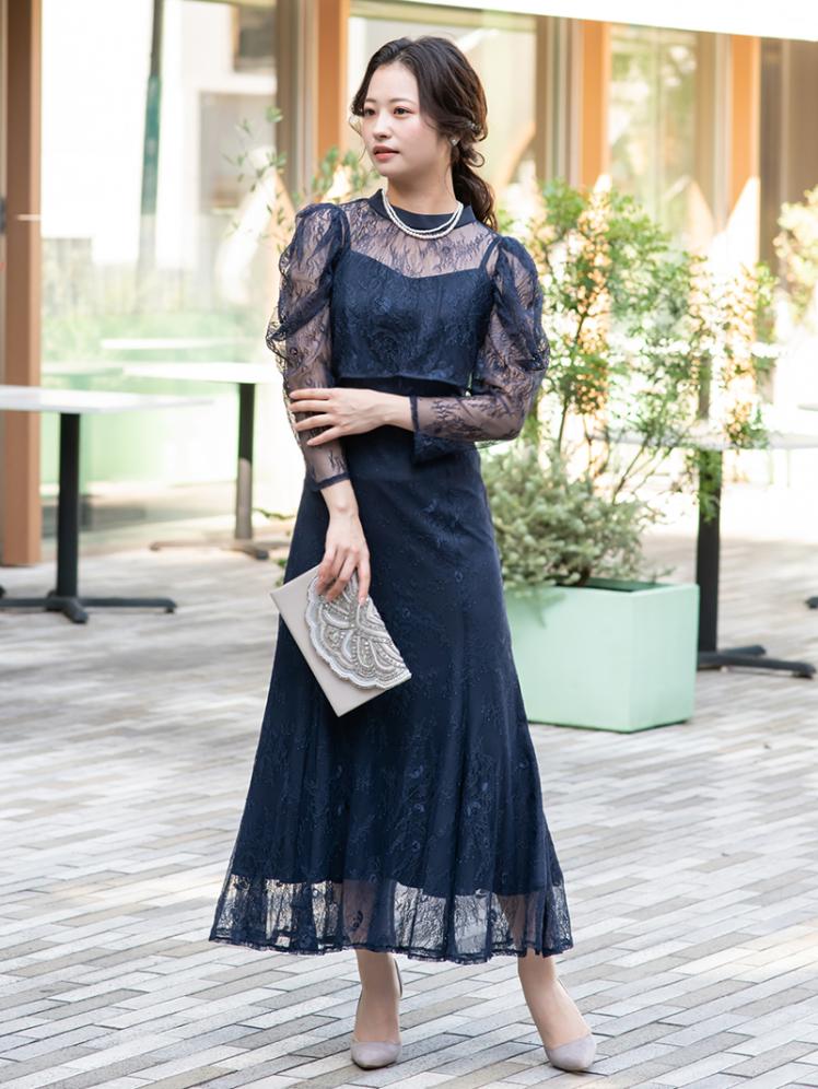レースボレロマーメイドドレス(ネイビー)CL1-424NA-M | パーティドレス