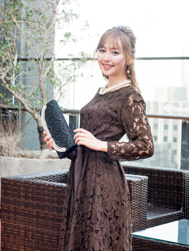 総レースフレアドレス(ダークブラウン)K1-250DB-M | パーティドレス