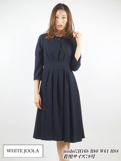 ホワイトジョーラWHITE JOOLA七分袖タックワンピース パーティードレス