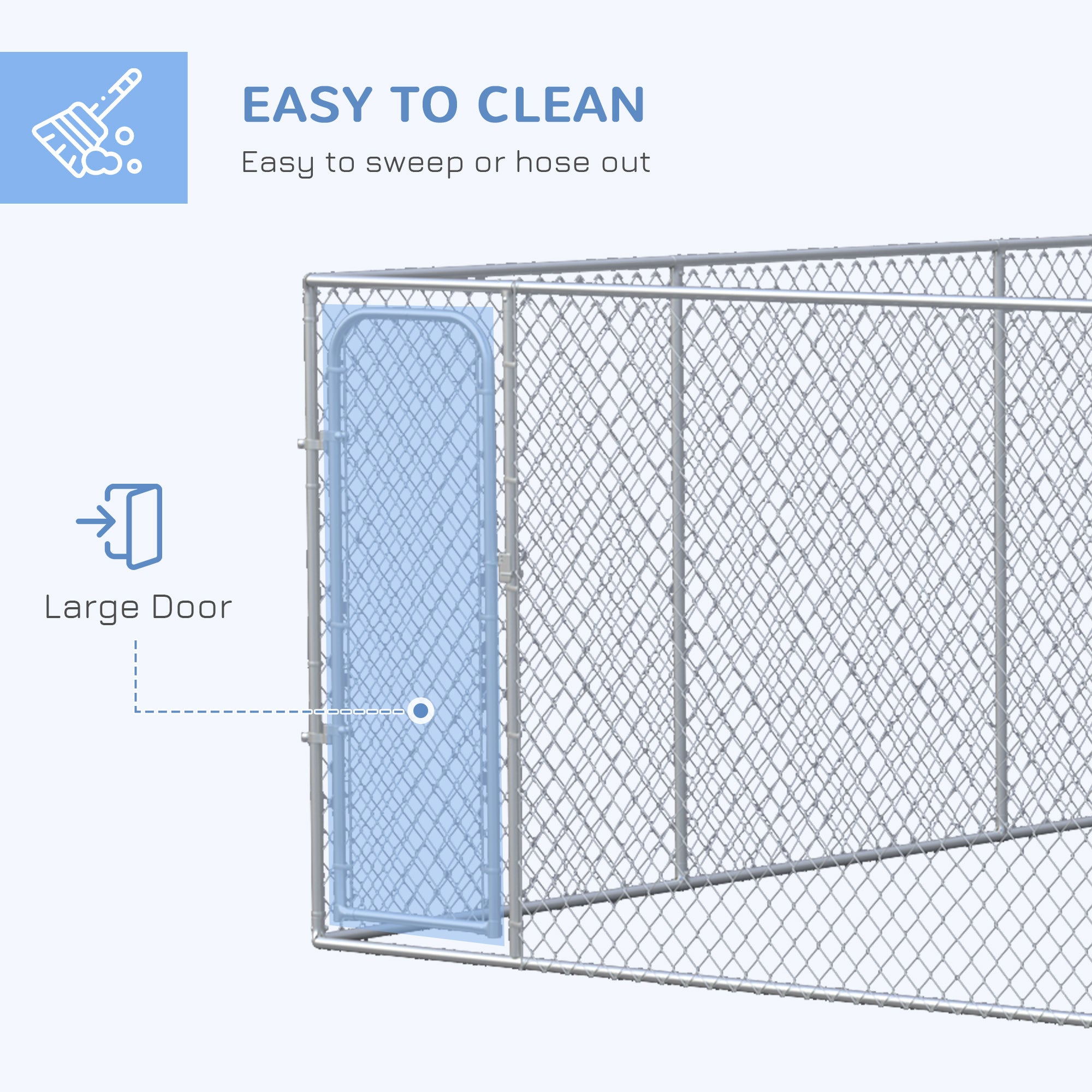 PawHut 15.1'x15.1'x6' Galvanized Chain Link Dog Kennel with Secure