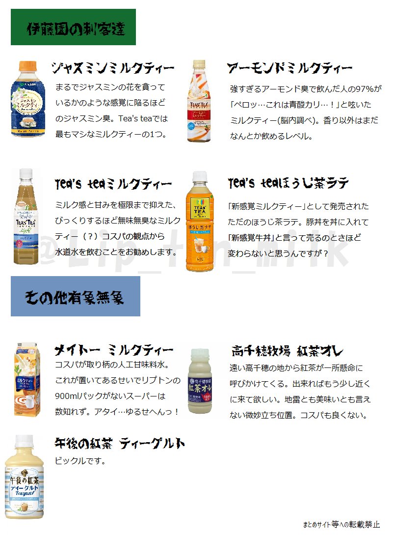 個人的地雷ミルクティー一覧表です。お店で買う時の参考にしないで