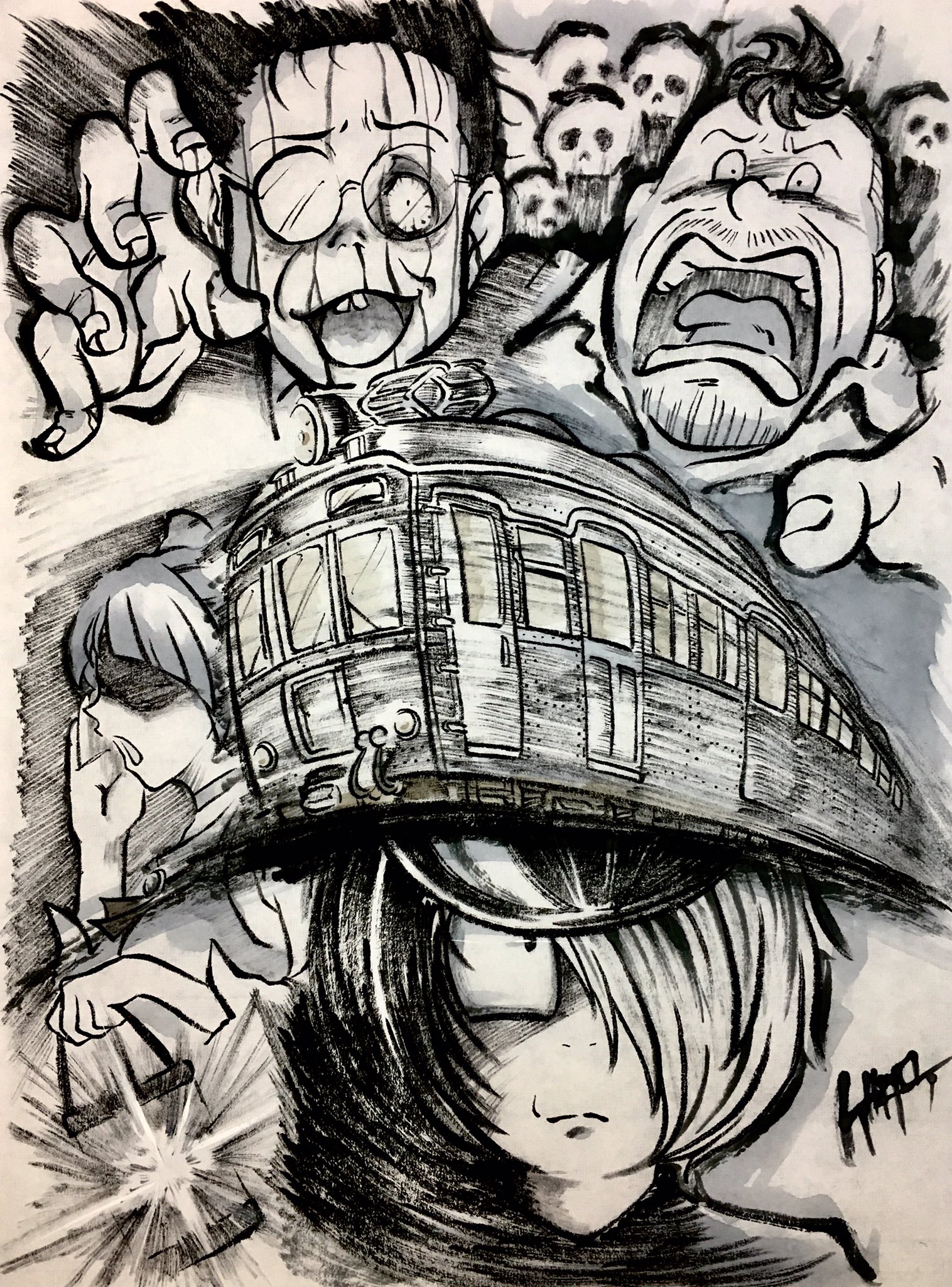 水木しげる 「幽霊電車」レフグラフ ファイン版画 節約 ゲゲゲの鬼太郎