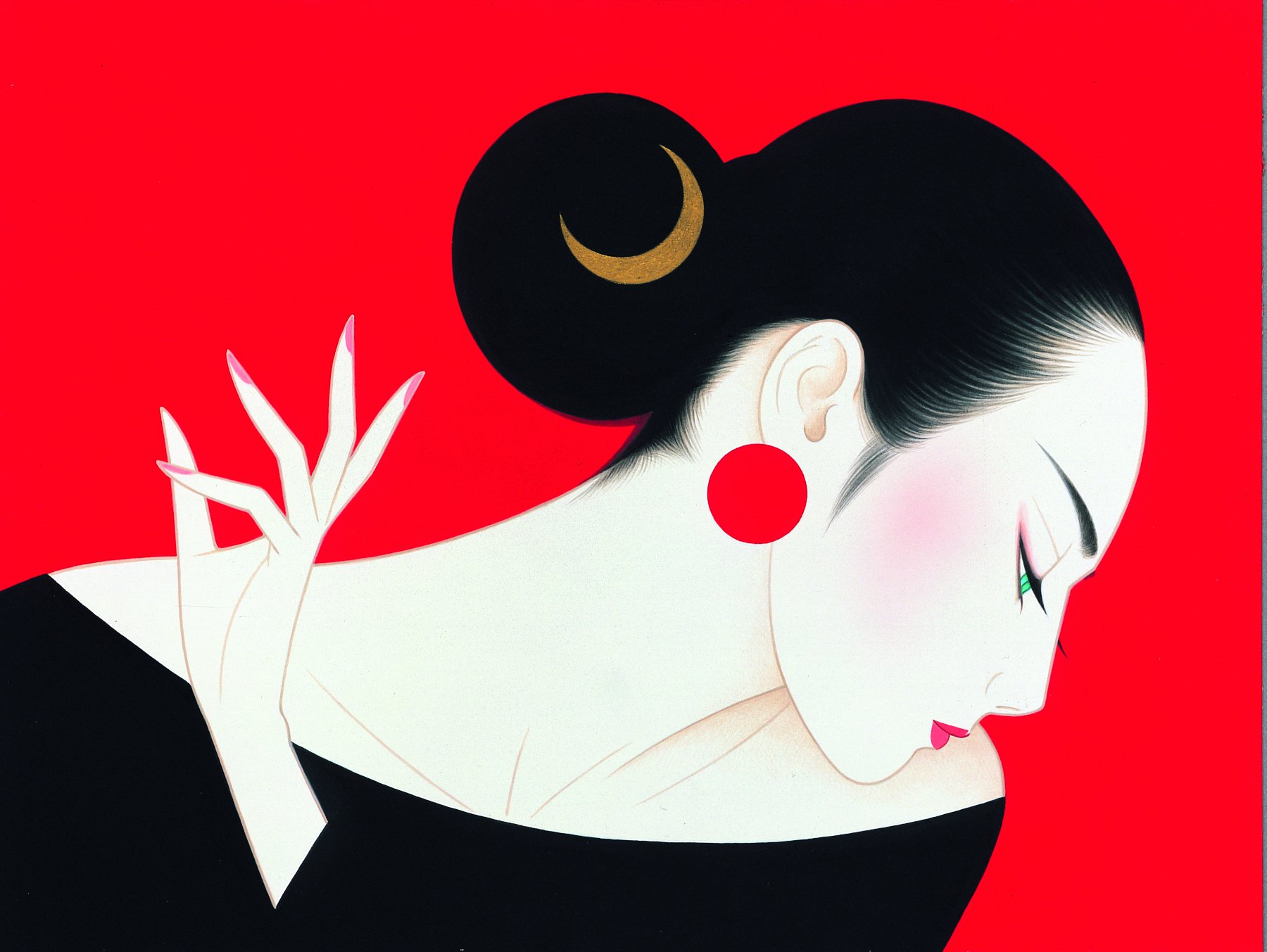 F4号】手描き油彩画 鶴田一郎 額縁 額装 サイン 落款 美人画 ノエビア