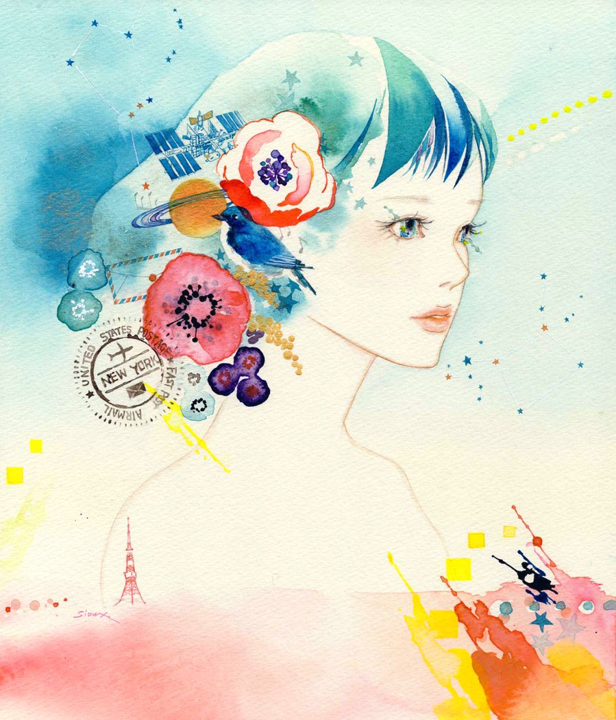 231119D 肉筆原画絵画手描きイラストオリジナル水彩画和装美人画