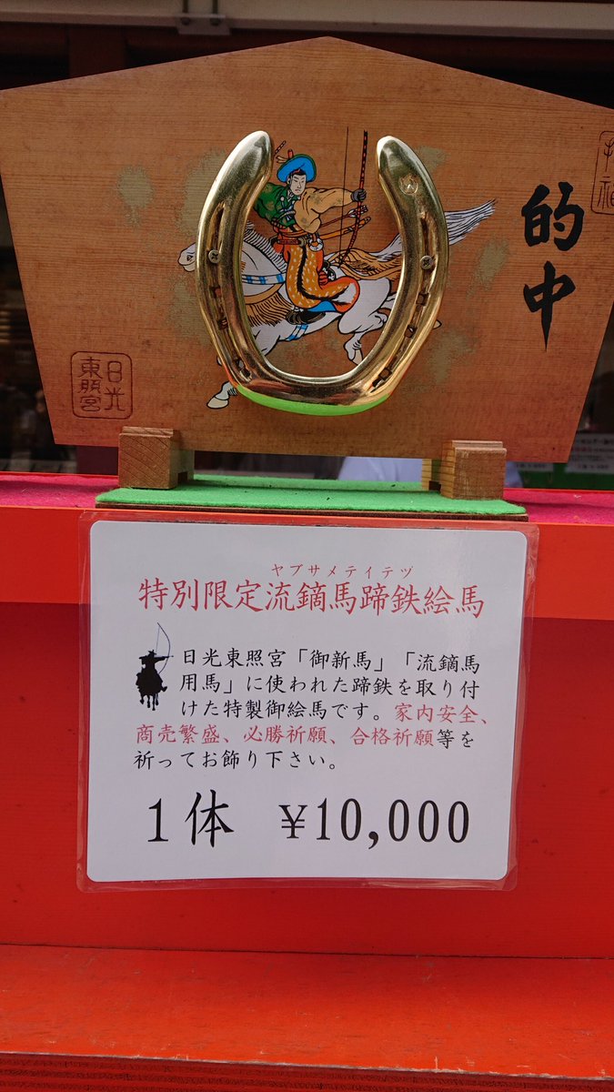 日光東照宮 特別限定流鏑馬（やぶさめ）蹄鉄の絵馬 栃木：雨中の的に狙いを