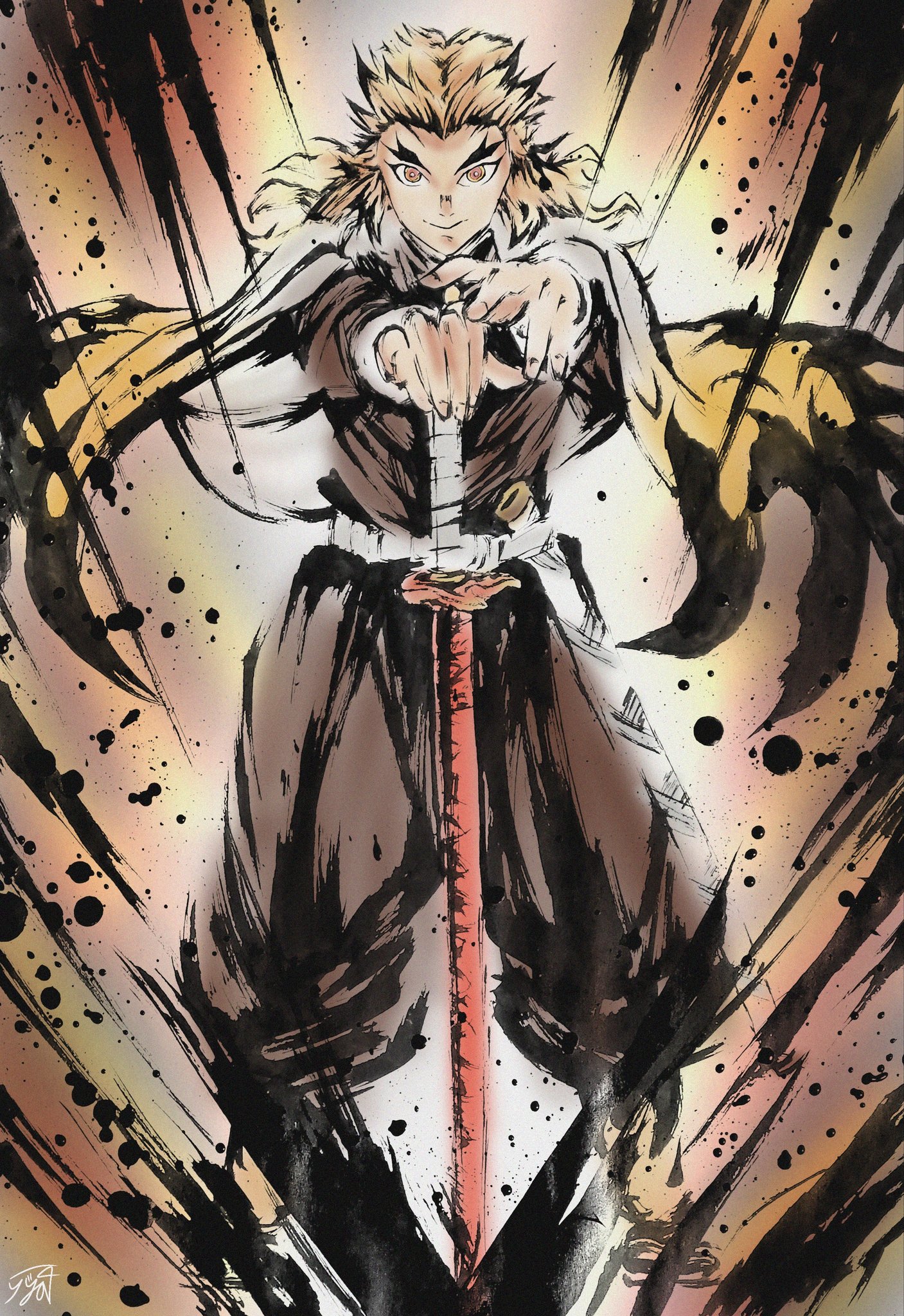 鬼滅無限列車風水墨画 鬼滅の刃 無限列車編】Drawing（半一