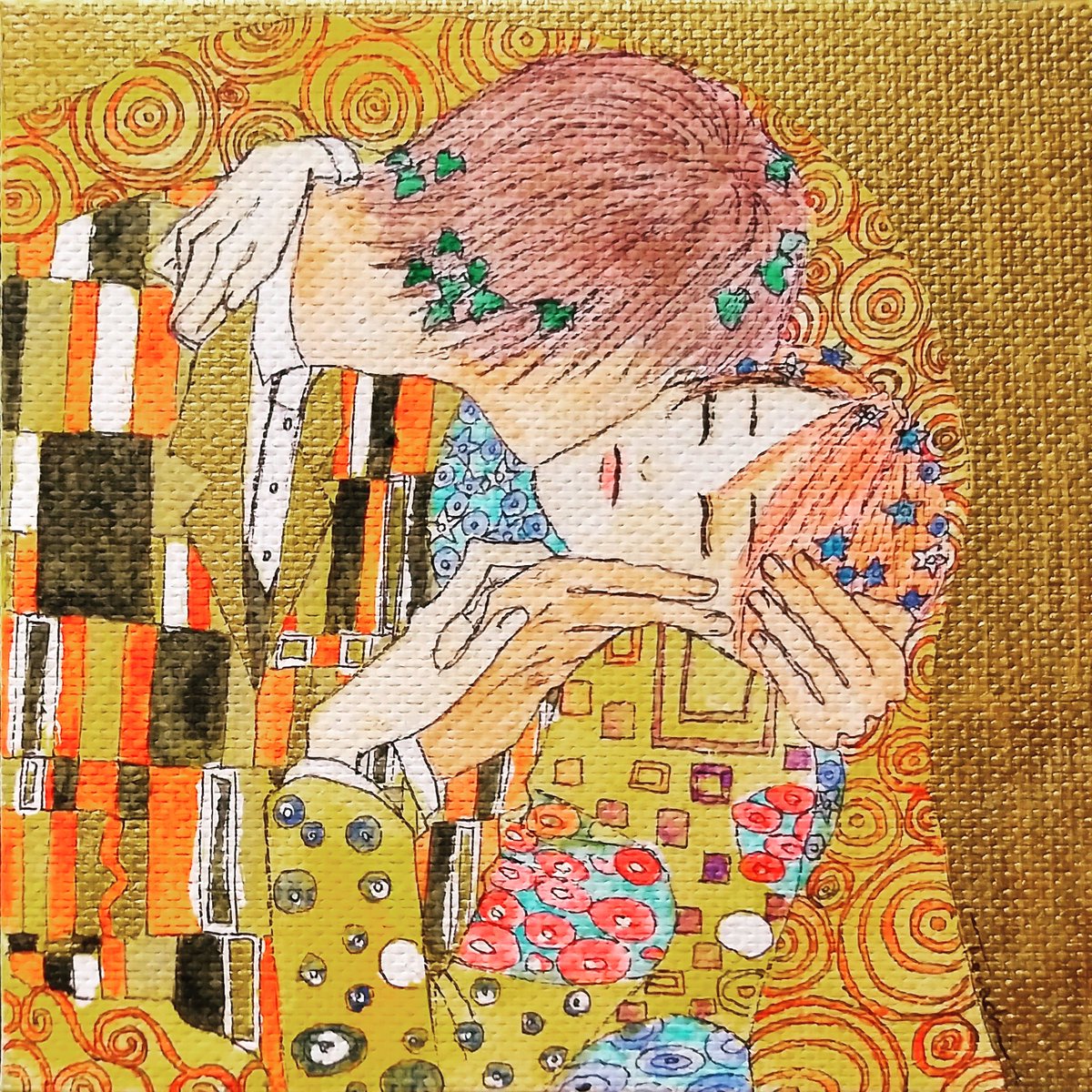 クリムトの｢接吻｣パロディ。手の形はホントに模写なんやけど、めっちゃ