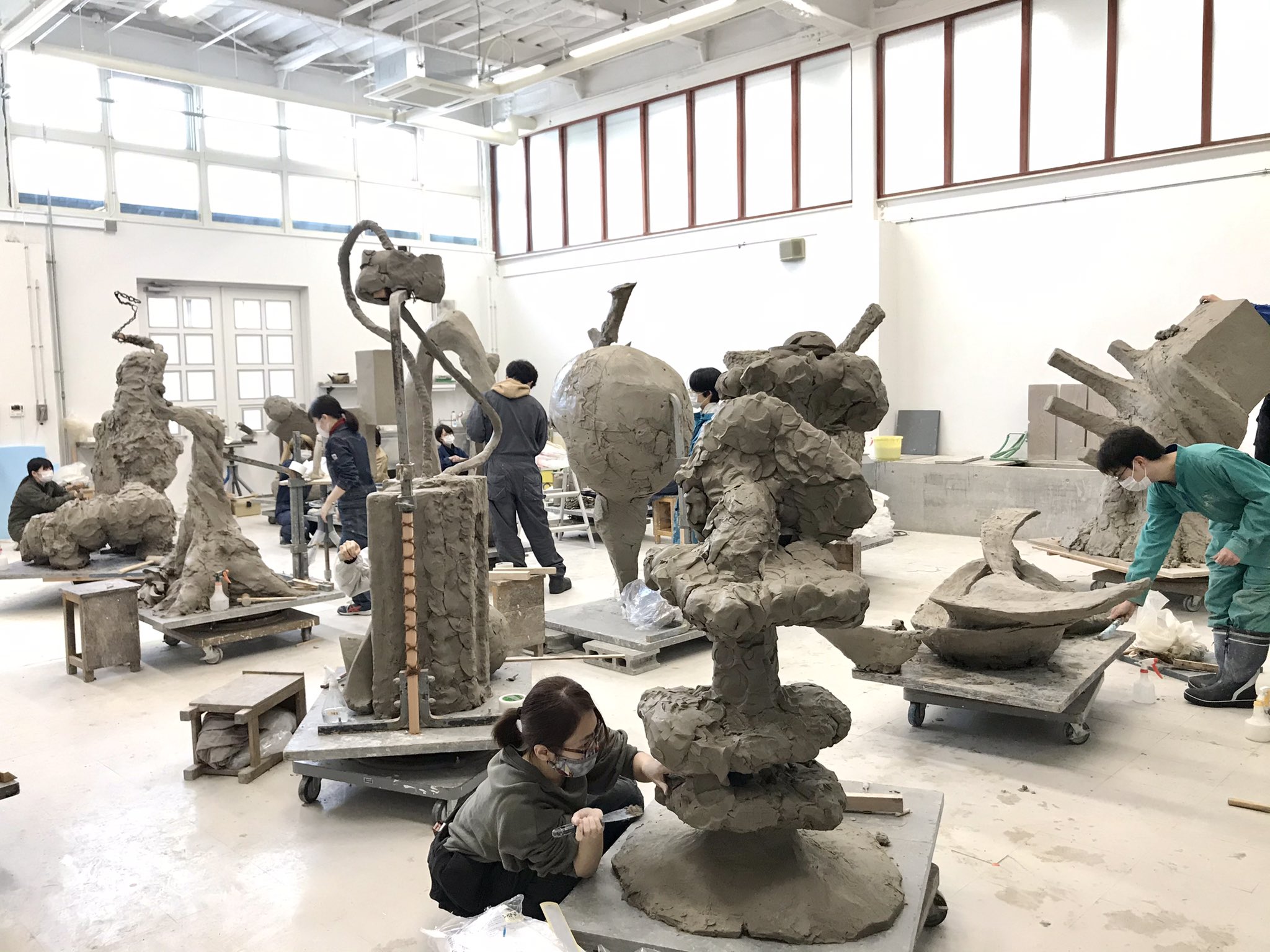 石塑粘土 立体作品 「高い塔の家」 現代美術 sculpture 石塑粘土 立体