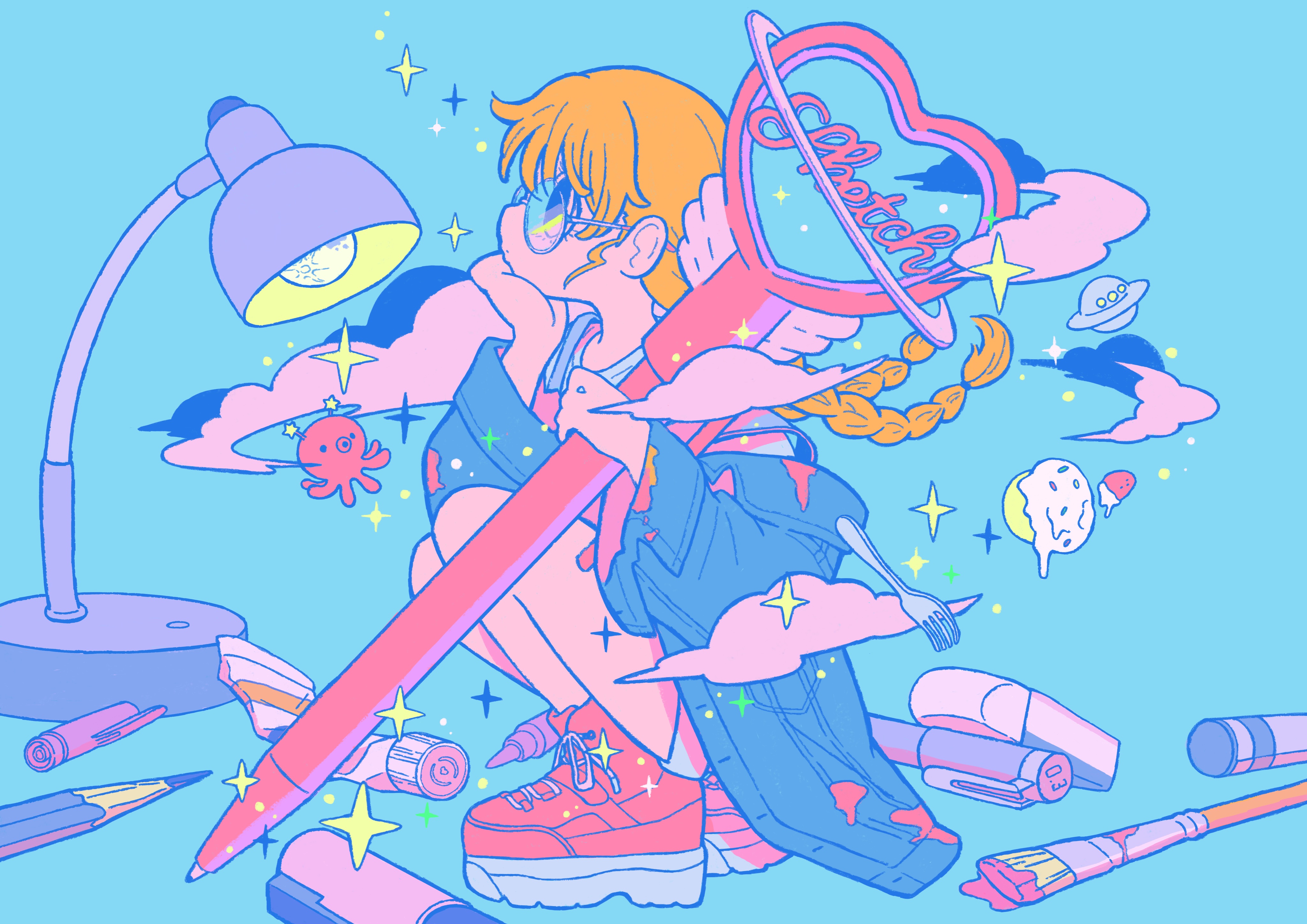 カラフルな女性の絵 カラフルな女性の絵 ノーコピーライトガール