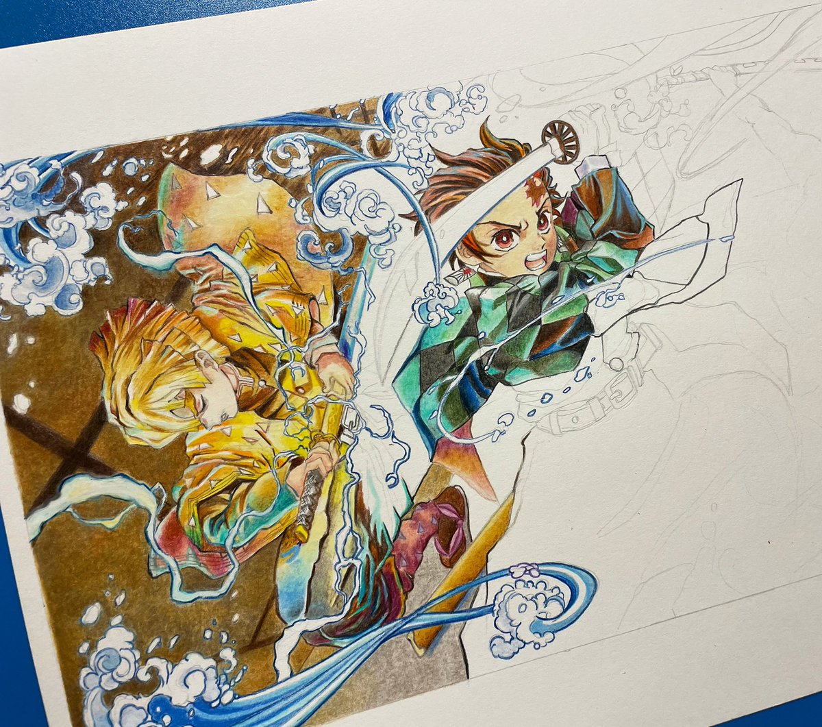 鬼滅の刃 色鉛筆✏️ 40％ #鬼滅の刃 #模写 #色鉛筆イラスト