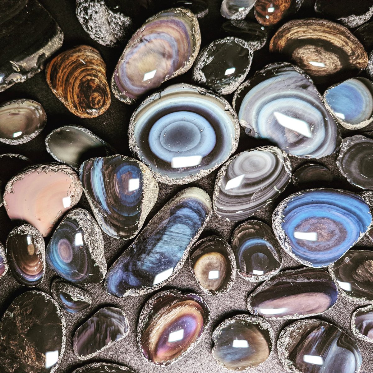 研磨品 十勝石玲瓏 特選6個セット レインボーオブシディアン 美術品