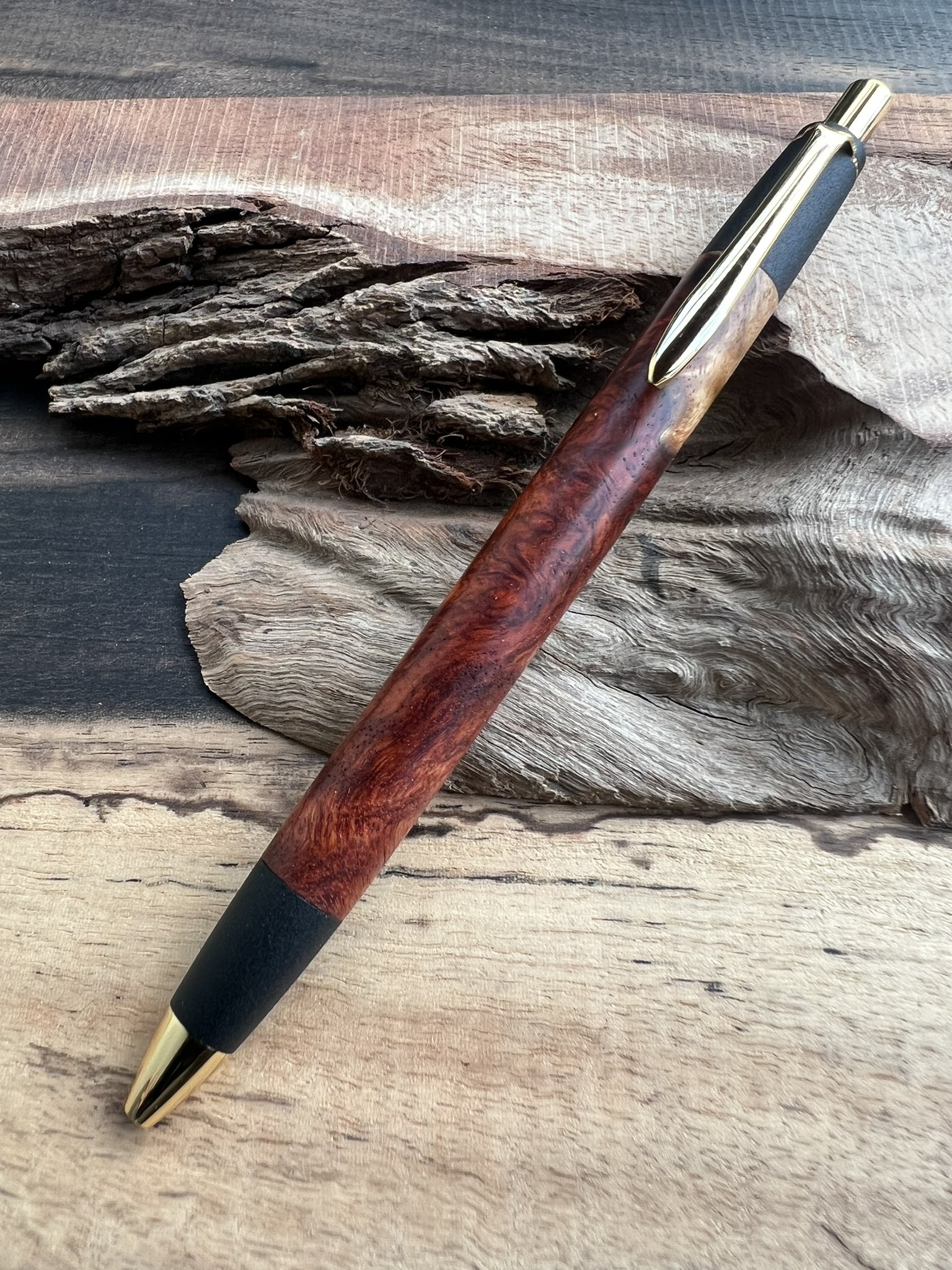 希少】 ボナンペン 本花梨瘤紅白 木軸シャープペンシル 真