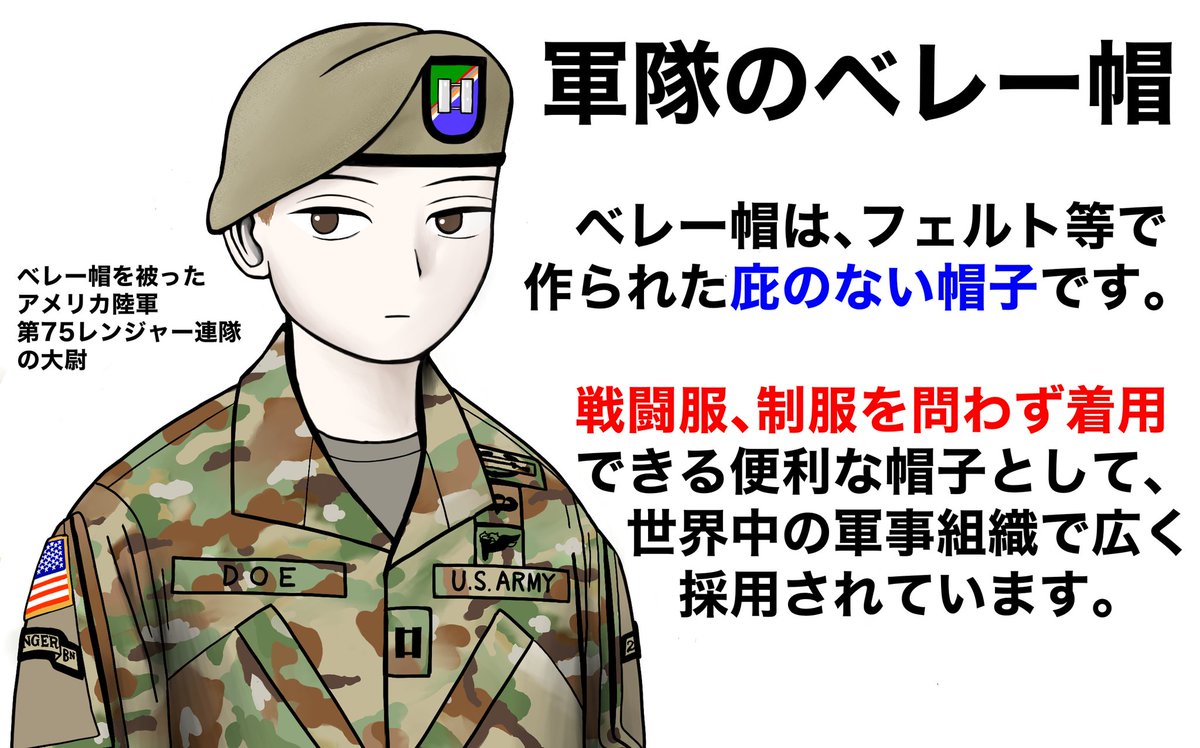 軍隊のベレー帽の解説。 キャラクターを考えるときの資料にも。
