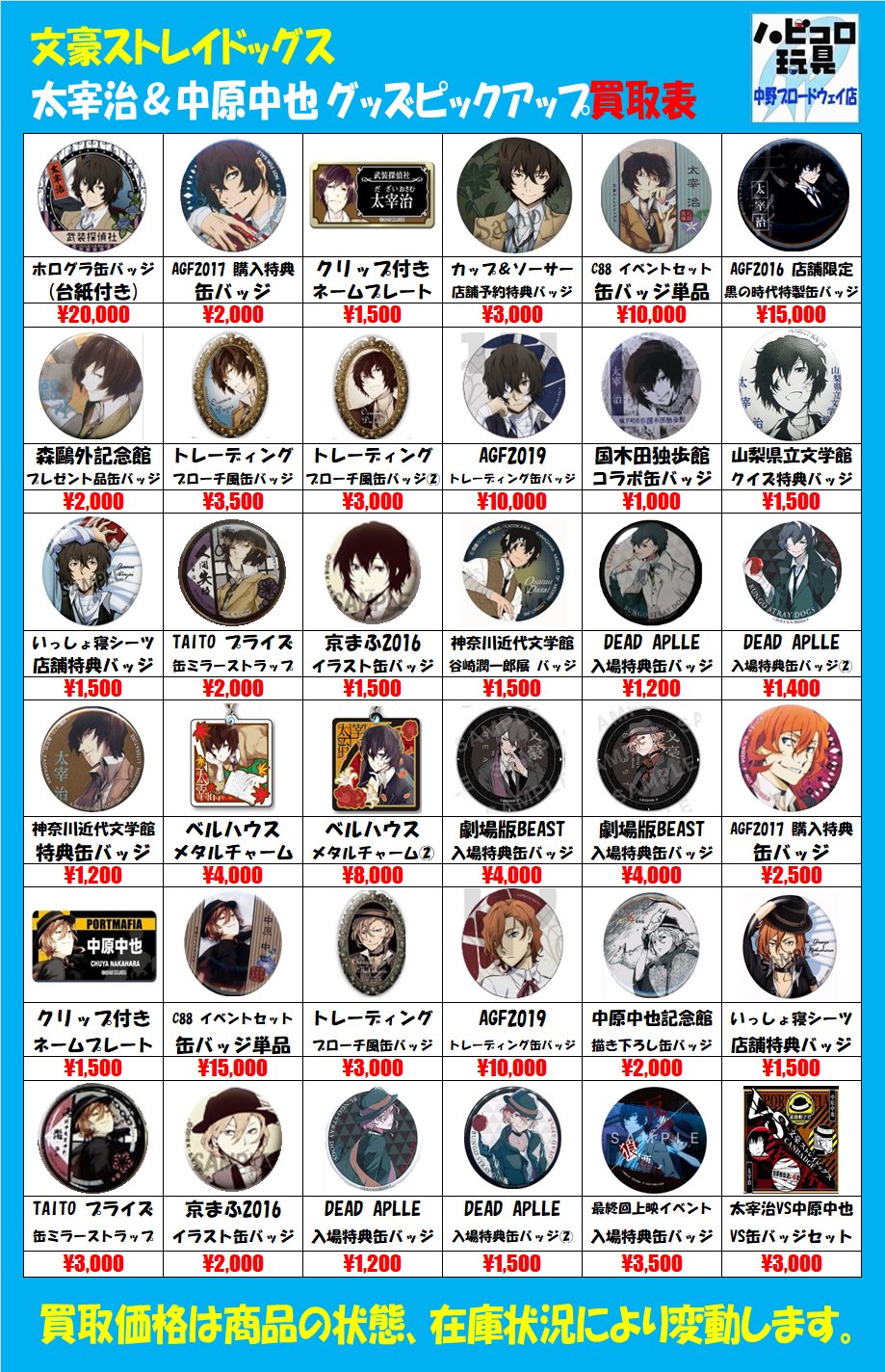 文豪ストレイドッグス AGF2019 中原中也 缶バッジ