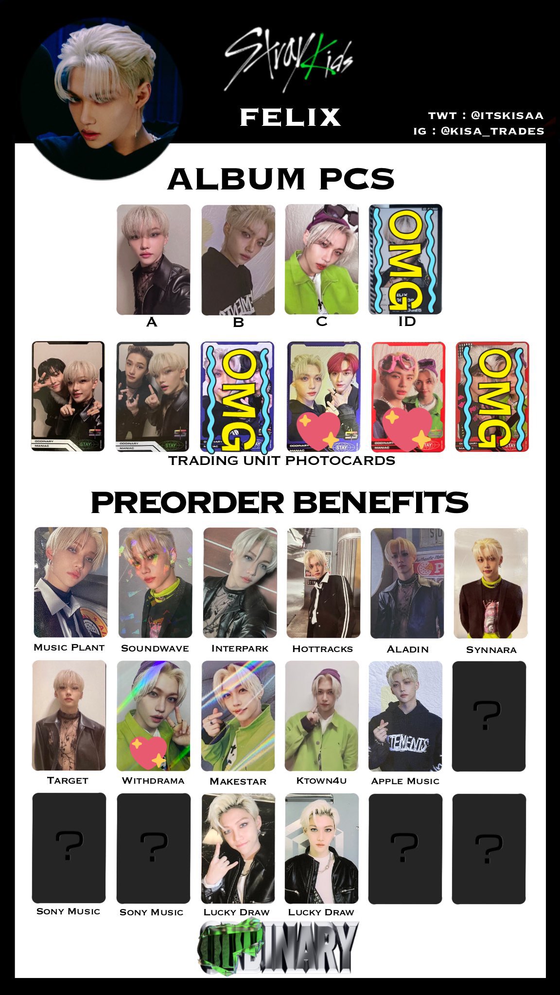 スキズ フィリックス oddinary 店舗特典 ミュージックプラント トレカ