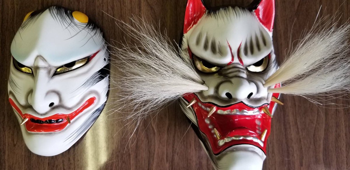 般若と狐の咥え面を新しく購入致しました。 #広島神楽 #宮之庄神楽団