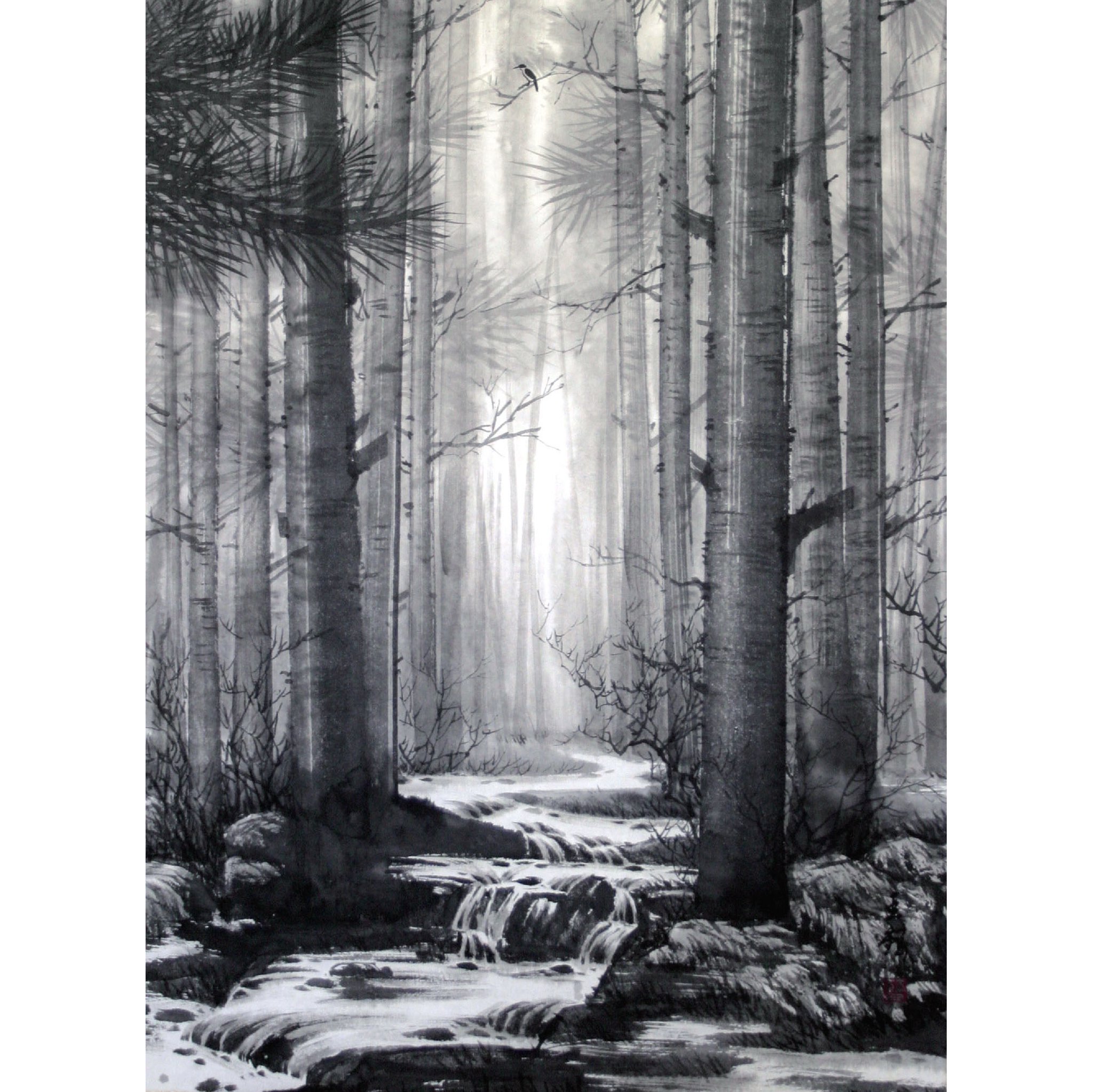 森の絵画「葉陰の清流」 森の絵画「葉陰の清流」 Nihonga Kaigakyousitu