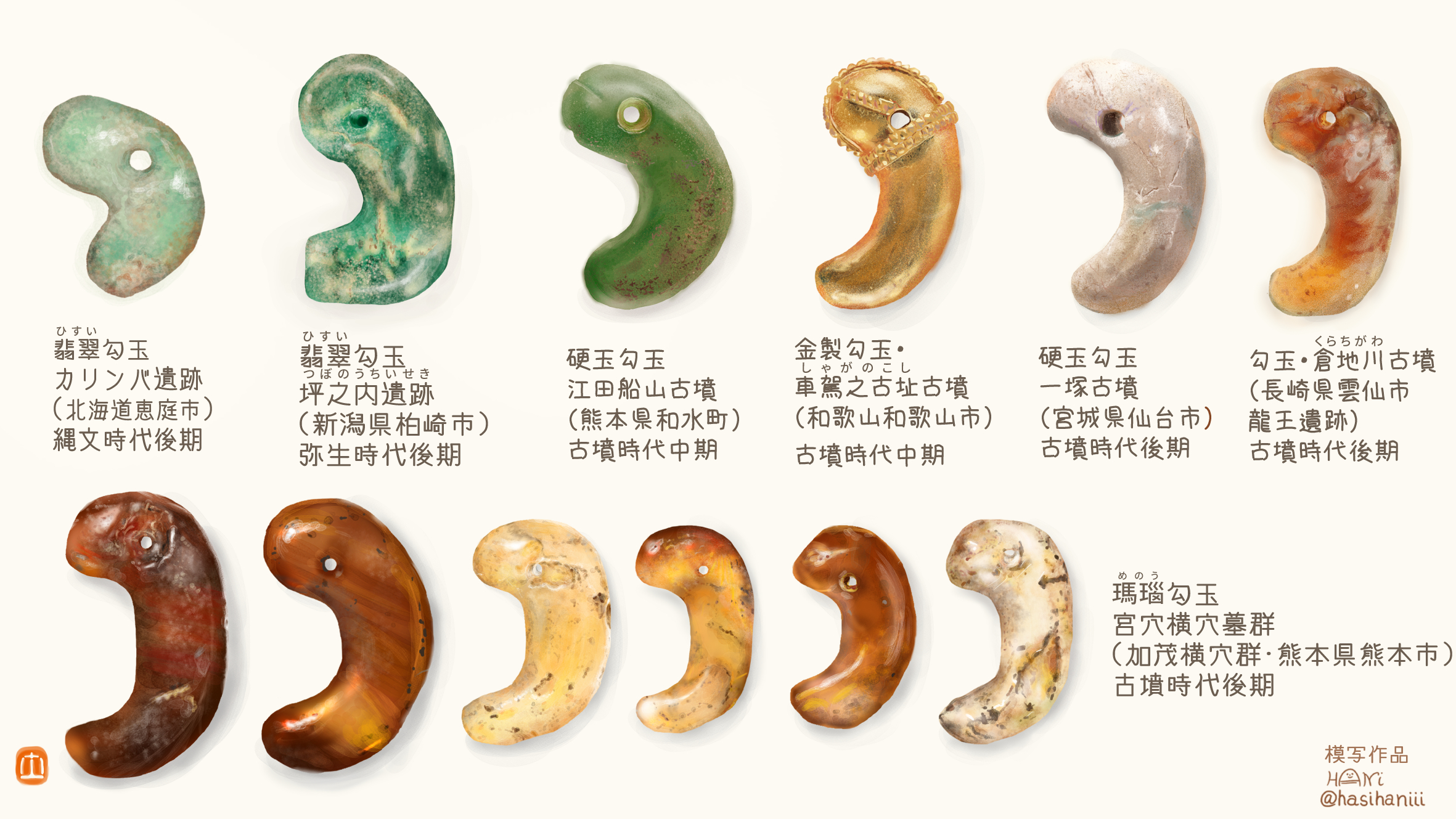 勾玉〕弥生時代。古墳時代。古代人アクセサリー。