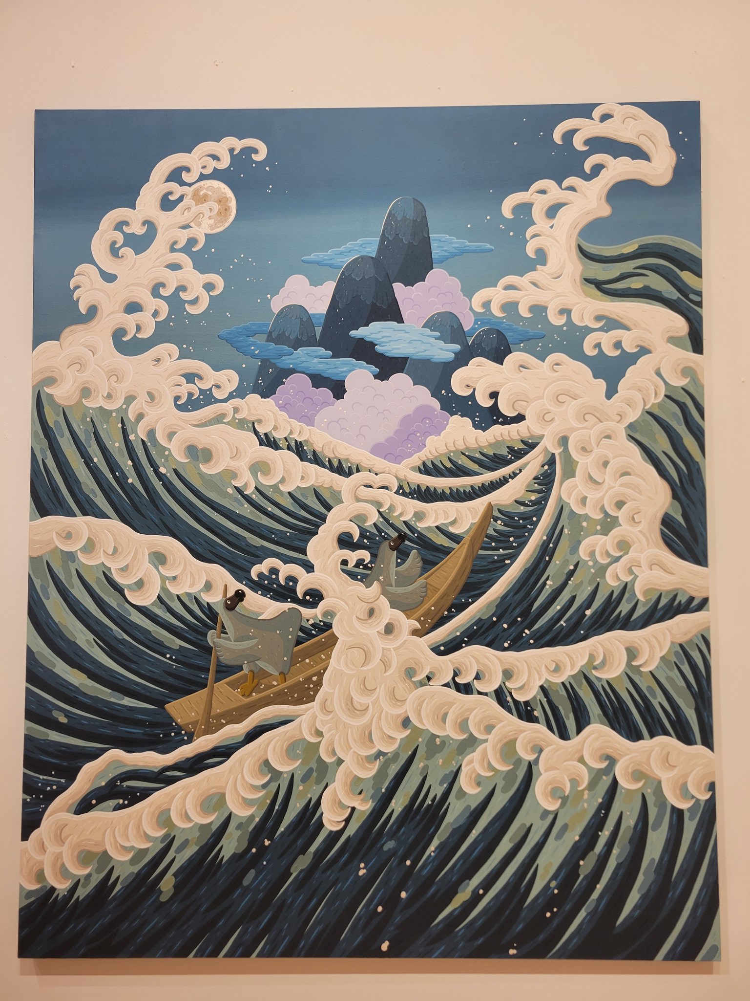 古美術 掛け軸 中国・近現代 「張大千書」 紙本 【碧峰泛舟図】 立軸