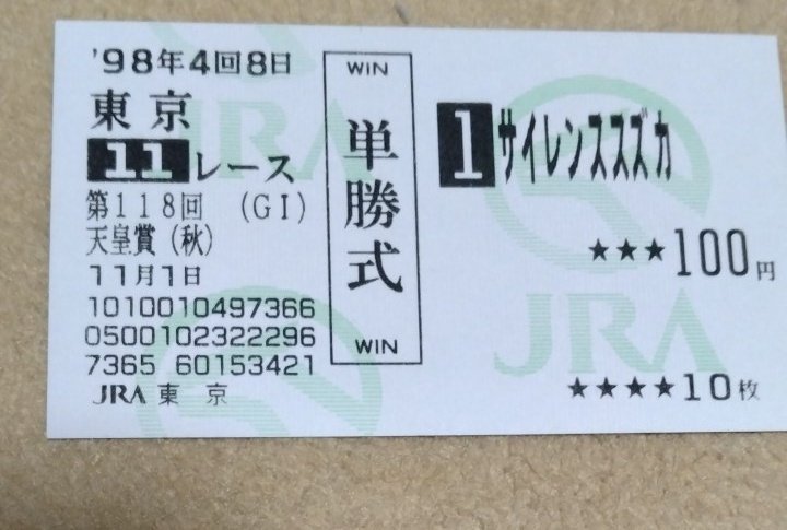 サイレンススズカ 馬券 単勝 毎日王冠 ウマ娘 他場的中】単勝馬券 1998