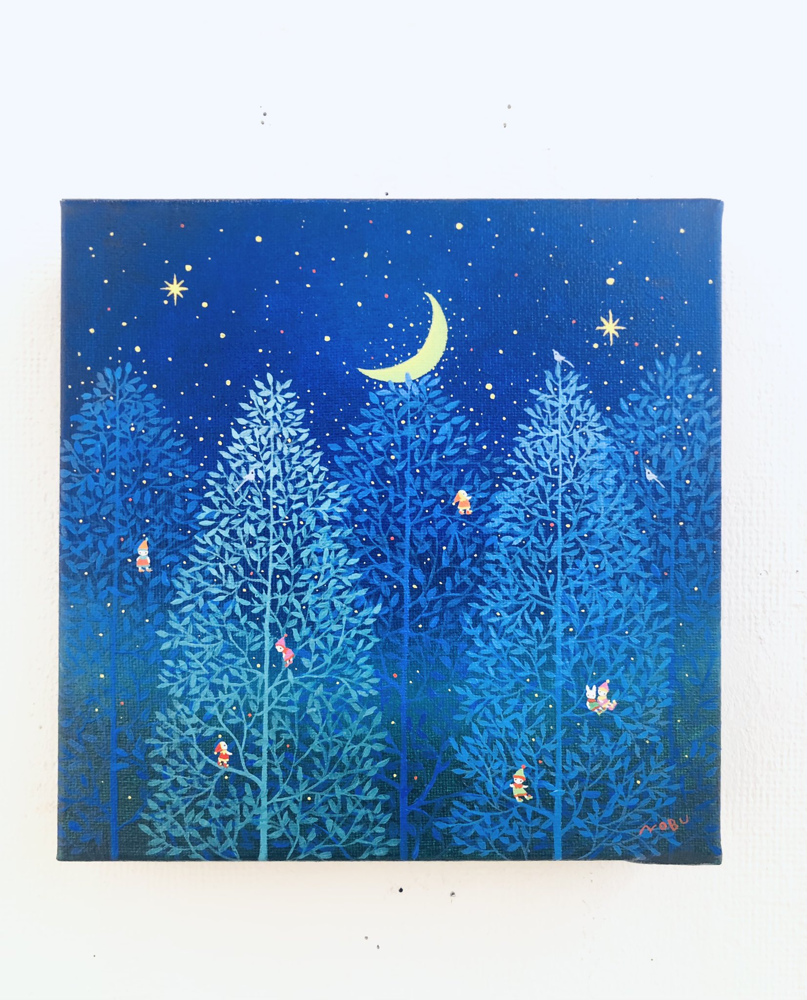 ノブサチお空をみあげて絵画