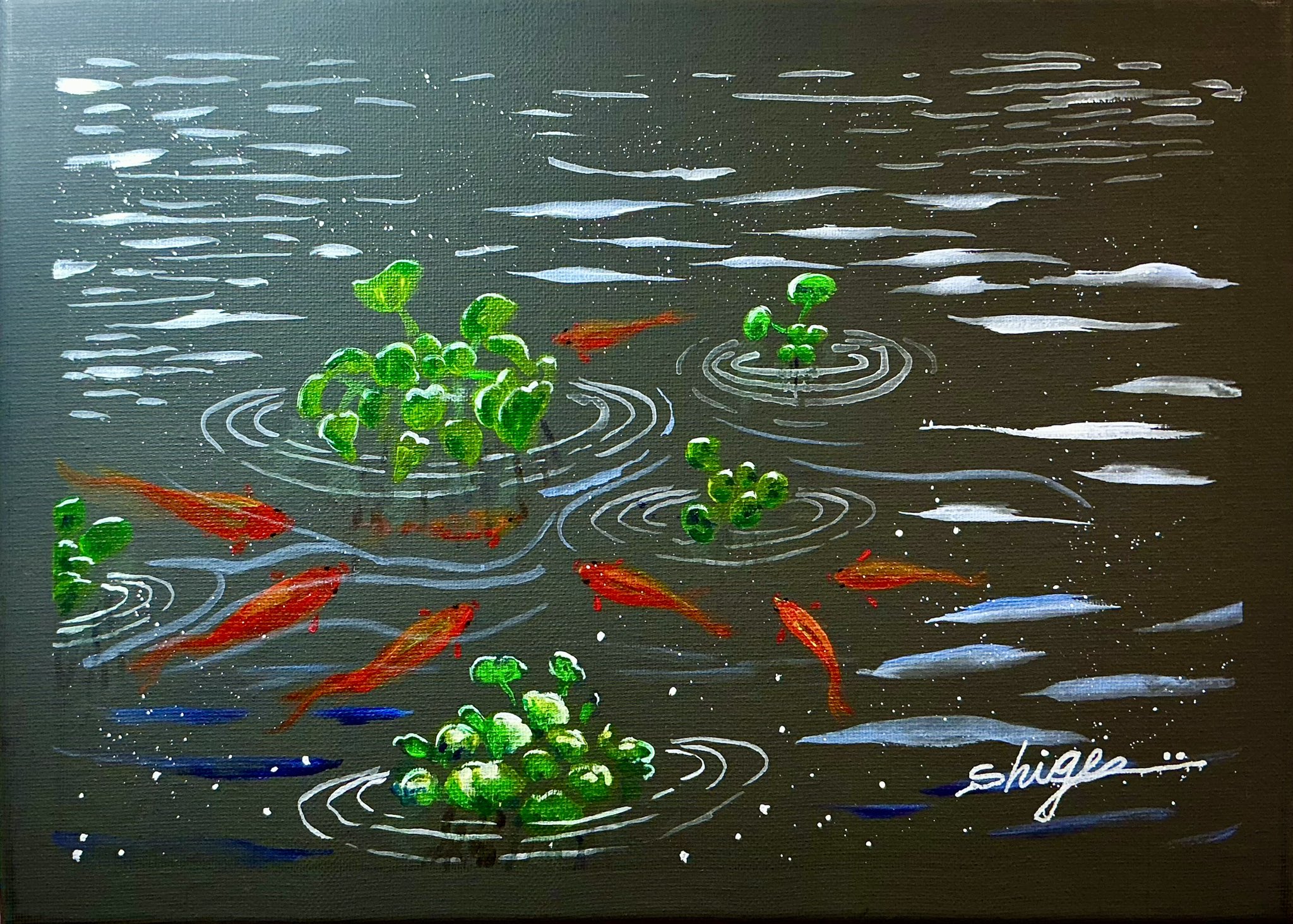 はじけてgoldfishアクリル画 アクリル絵の具 アート 金魚 水槽 絵画