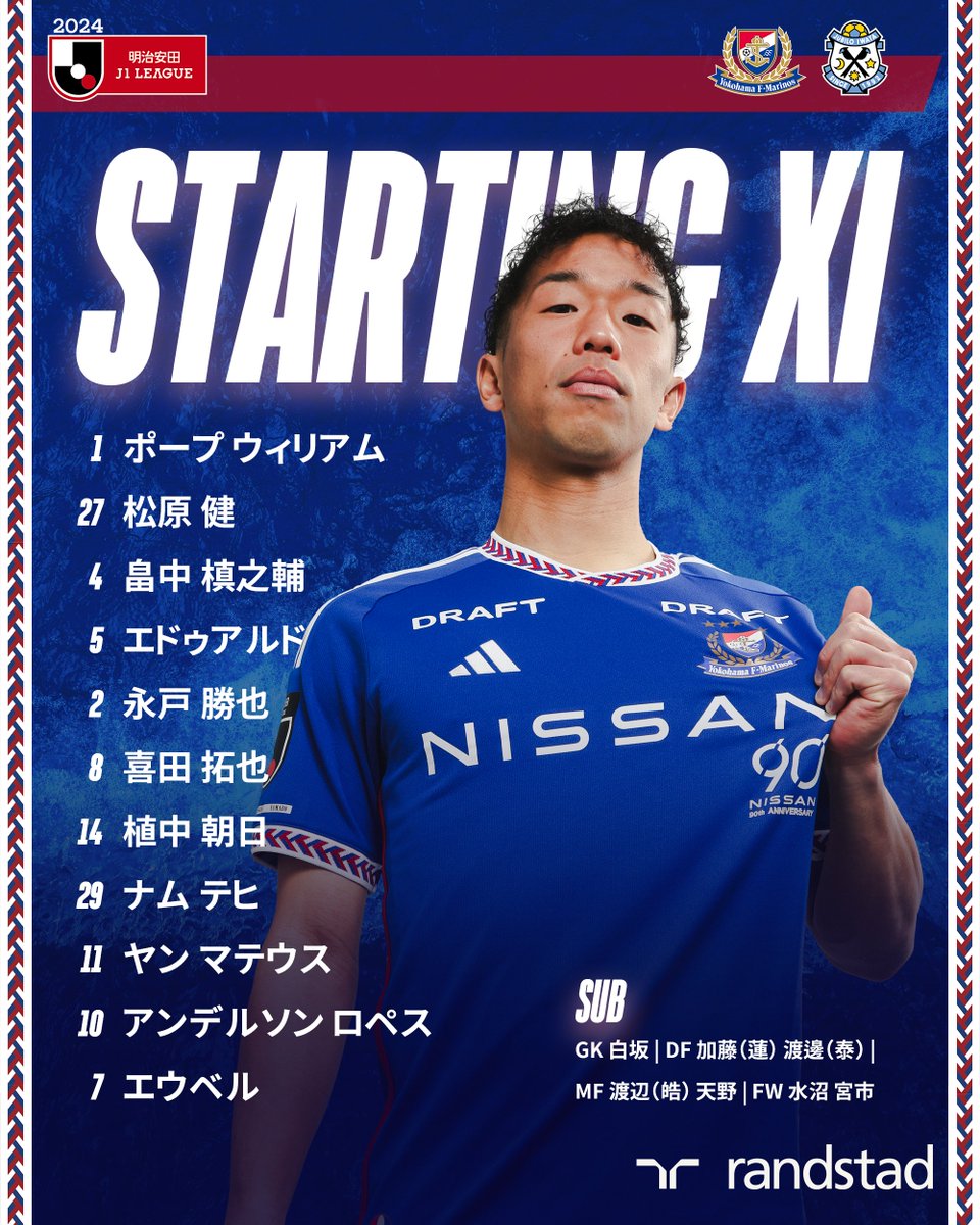 マリノス ユニフォーム2024 喜田拓也 adidas 横浜F・マリノス 2024