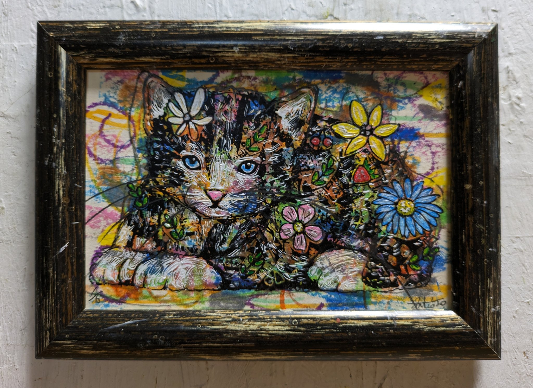 額付き銅版画応用絵画 title「お通りニャンコ」 ディスカウント 額付き