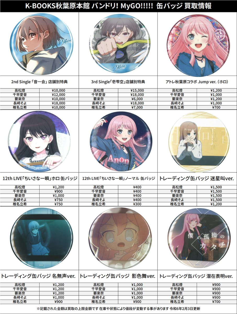 MyGO!!!!!「迷星叫」 特典 缶バッジ 千早愛音 まとめ売り K-BOOKS