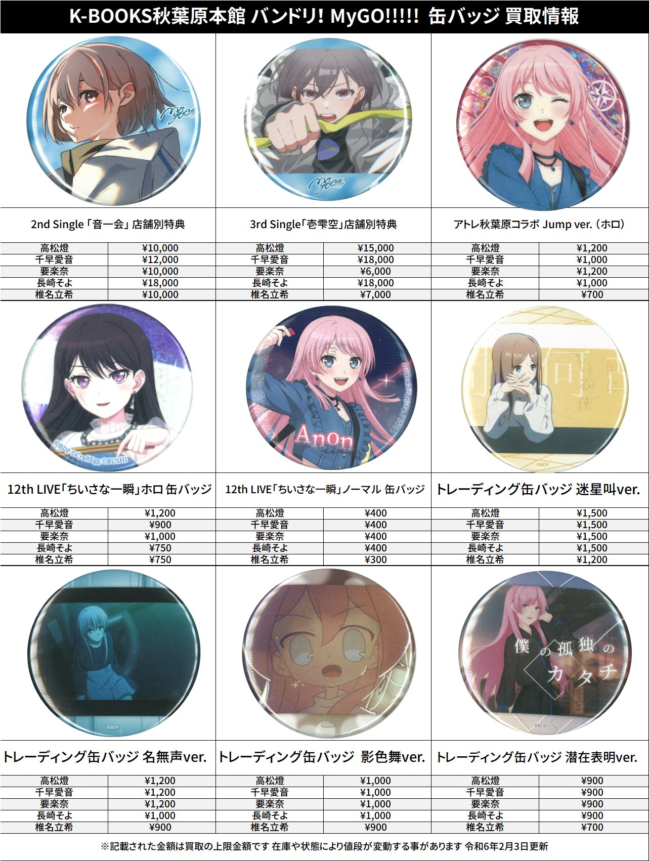 黒渕かしこ MyGO 缶バッジ 千早愛音 単品 黒渕かしこMyGO 缶バッジ千早