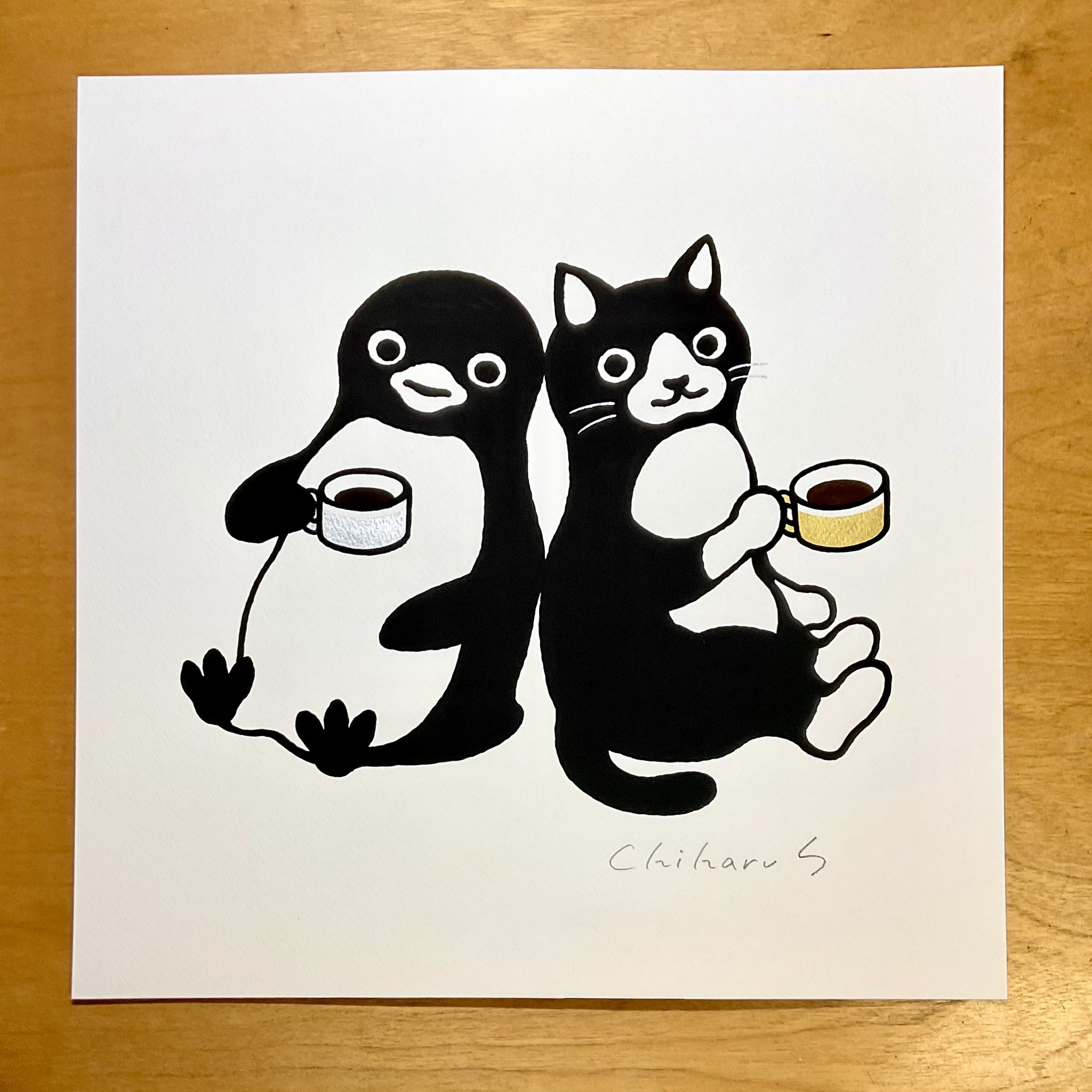 スイカペンギン ジグレー版画 ペンギンのおかいもの地下1階 直筆サイン