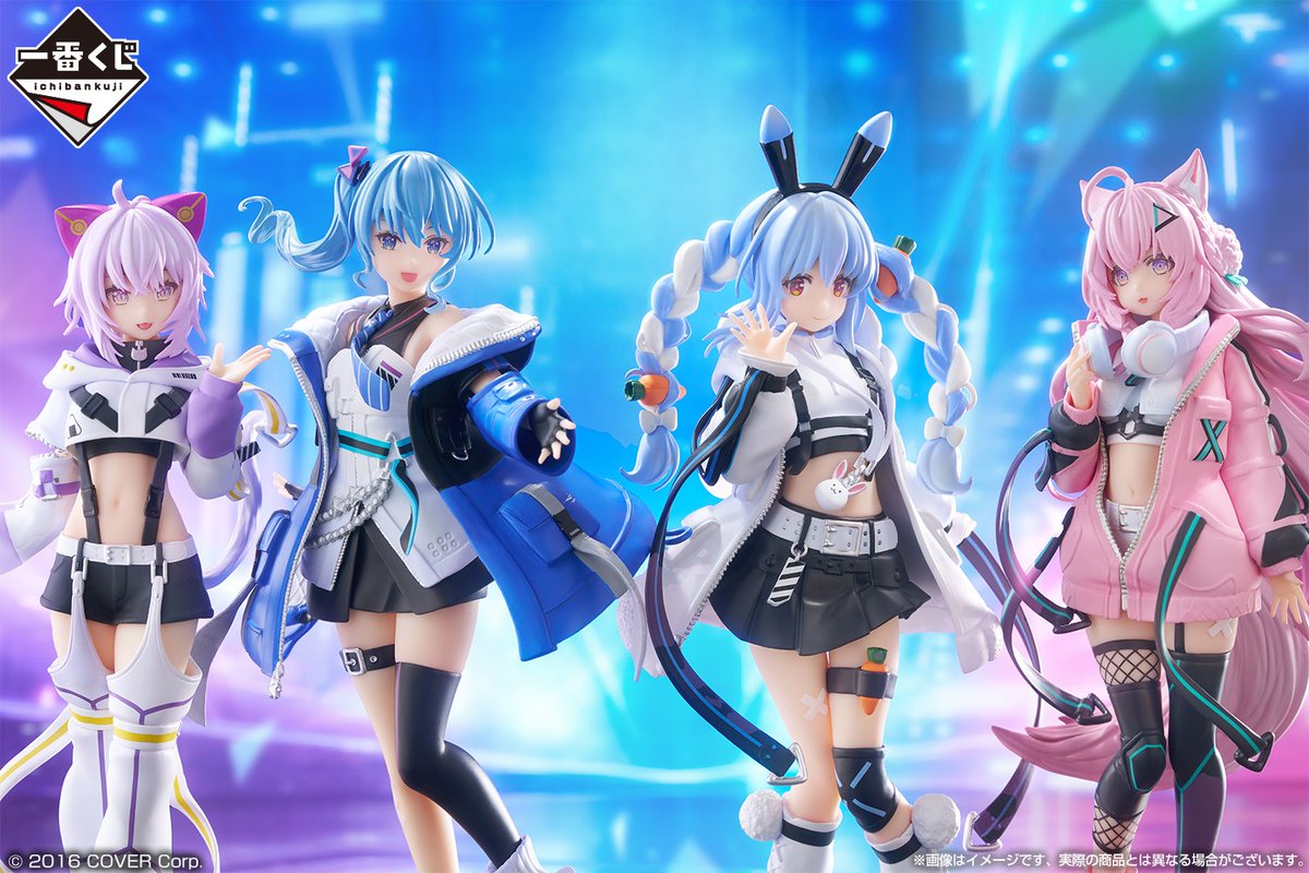 ヴィランテーマ衣装のフブキ、ミオ、わため、ぼたんのフィギュアが