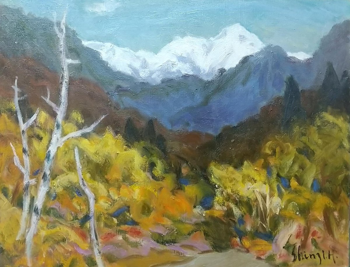 厳冬の朝陽」2005 F15 絵画 油絵 油彩画 燧ヶ岳 尾瀬ヶ原