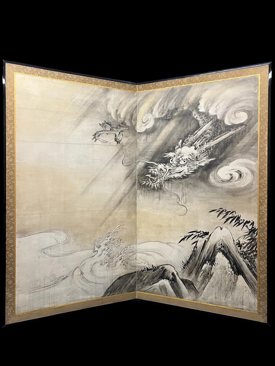 狩野山楽 : 雲龍図 (龍虎図二曲一双の内) ・屏風 ・紙本 ・江戸時代
