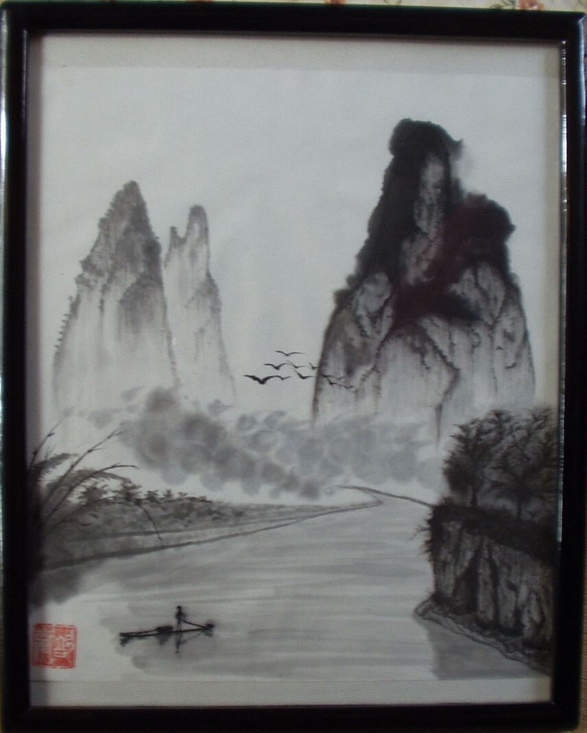 水墨画 桂林山水 純足金 額入り 中国美術 風景画 アート コレクション