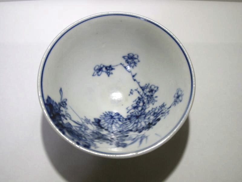 京焼清水焼清水七兵衛造青華染付山水花鳥文盃FR5157