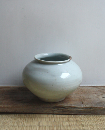 李朝 白磁 壺 李朝 白磁 塩笥 壺 骨董 民藝 グレー 李朝