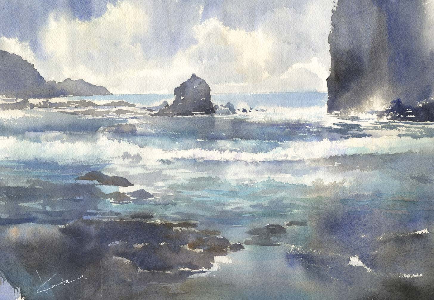 千葉県千倉海岸から見た海と空を2枚描きました🌊💙 いつかどこかの教室