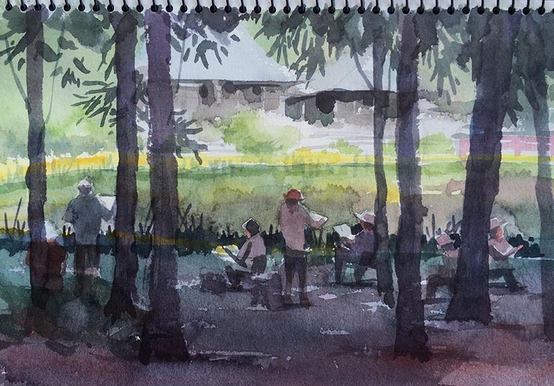 水彩画原画風景画称名寺金の森の子どもたち