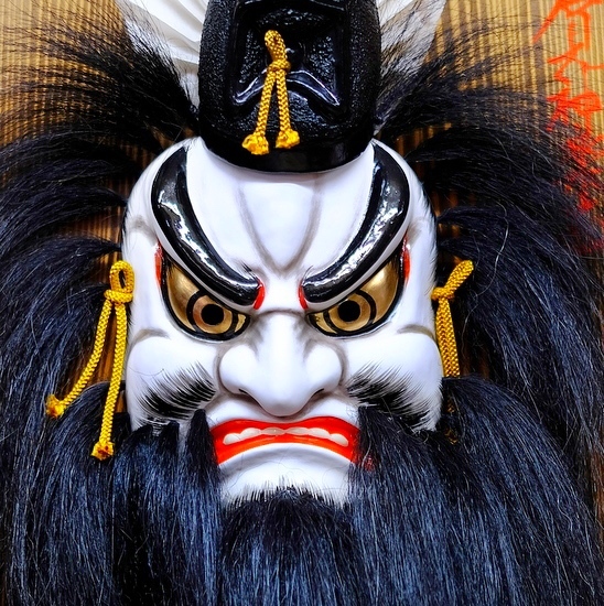 石見神楽面 将鬼 鬼 男 お面 能面 壁掛け 般若 角 置物 レトロ 工芸