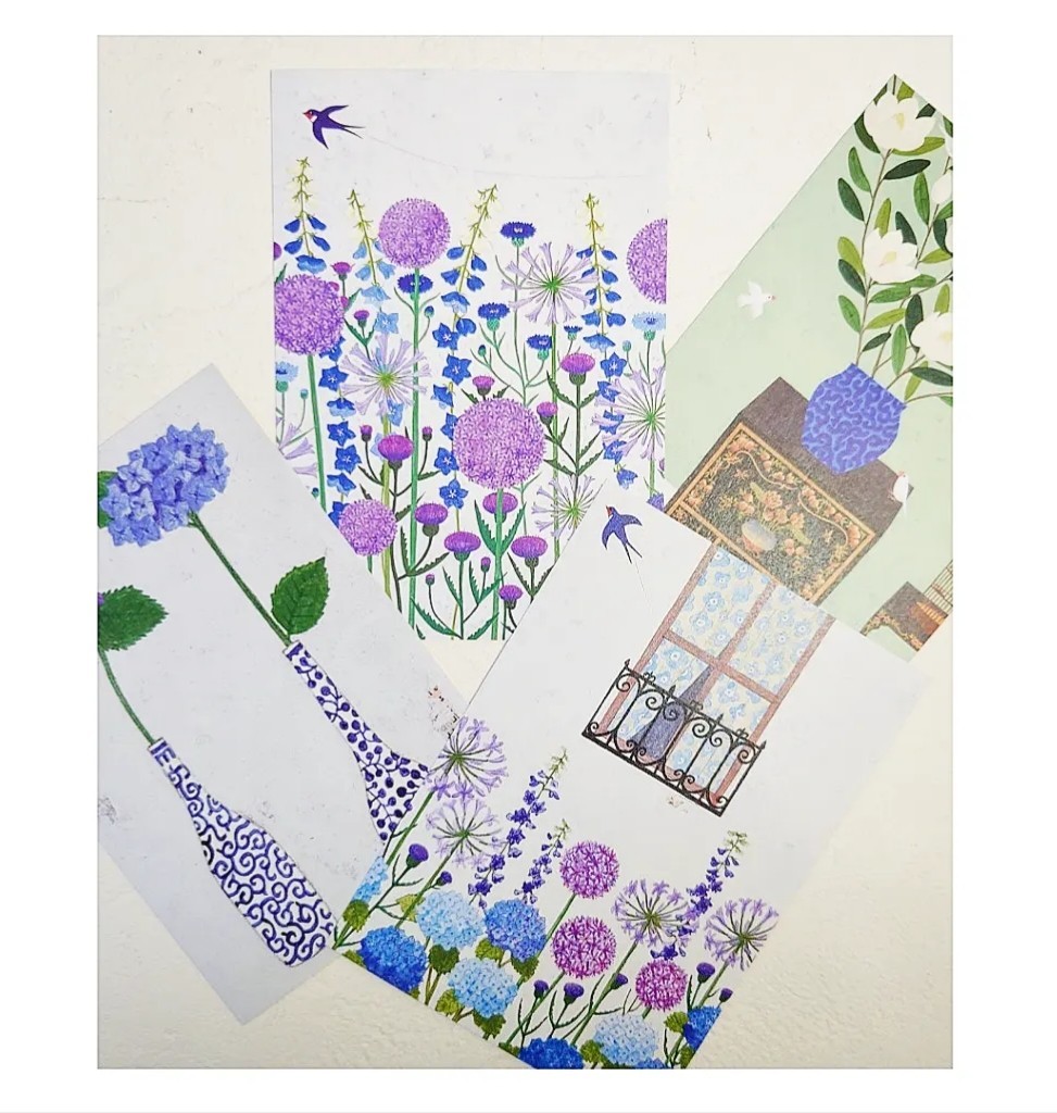 マツモトヨーコ ドローイング 絵画 「微妙な関係」 ポピーと季節の花ば