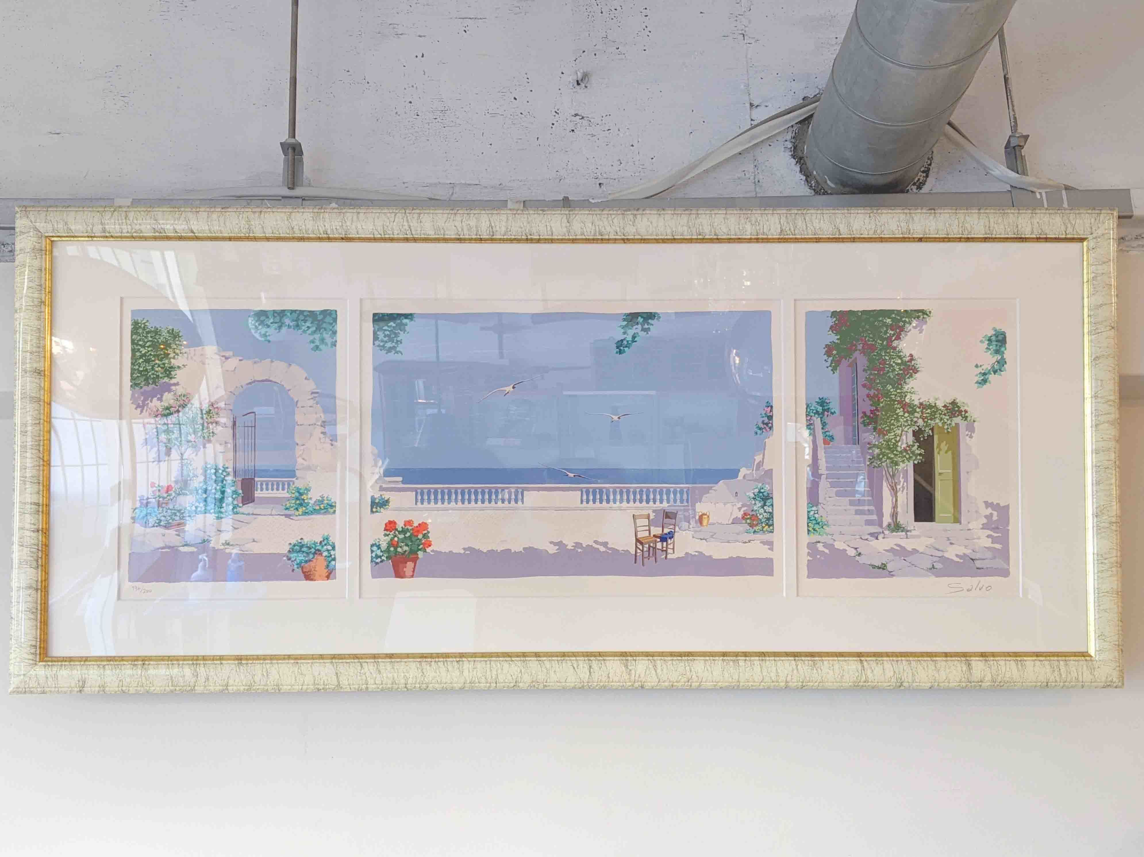 イタリア画家サルボ「エーゲ海への細道」シルクスクリーン版画 本人