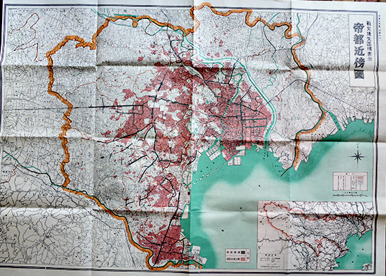 復刻)戦災焼失区域表示・帝都近傍図 107×78㎝ 4色刷り四萬分之一美品
