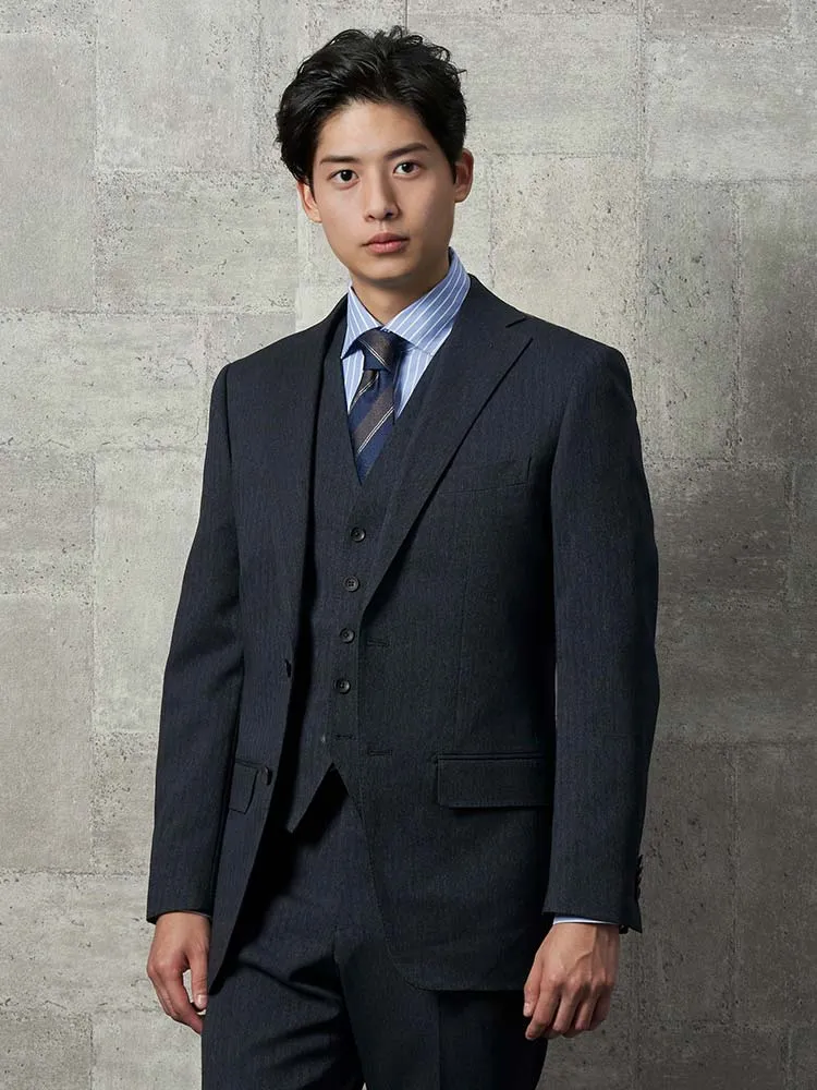 未使用級ウールシルク スリーピース スーツ 黒