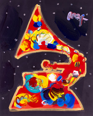 ピーター マックス 真作 水彩画 ピラミッドとバルーン 切手付き 真作