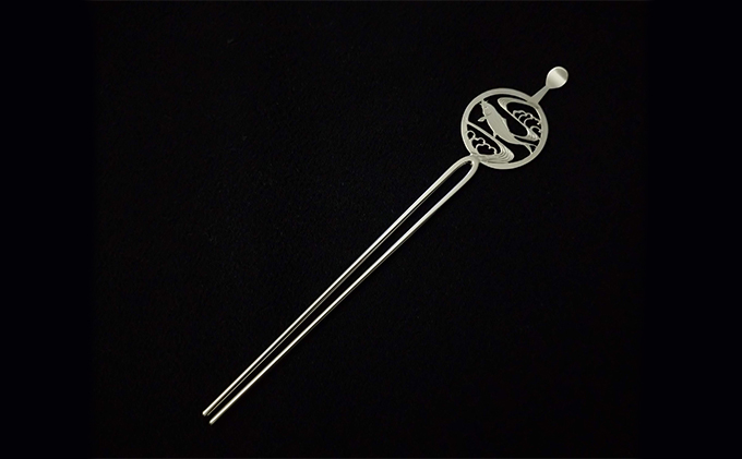 かんざし 平打ち簪 銀製 流水に鯉 かざり工芸三浦 髪飾り ヘア