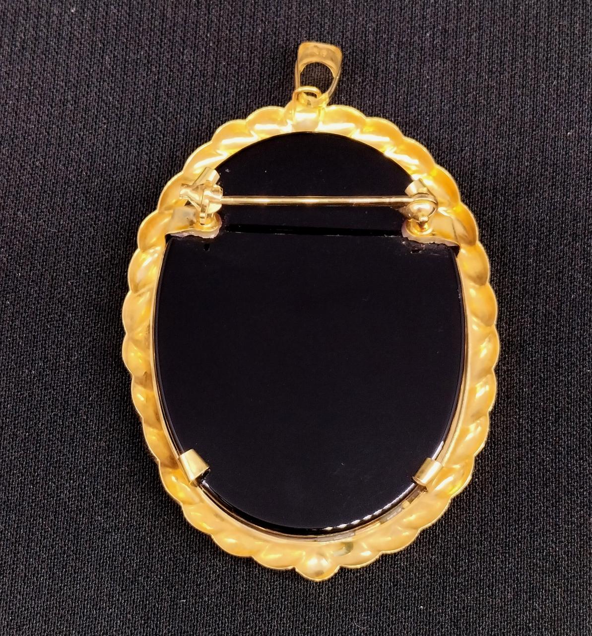 18金 ストーンカメオ ブローチ 女性と子 18金ストーンカメオブローチ