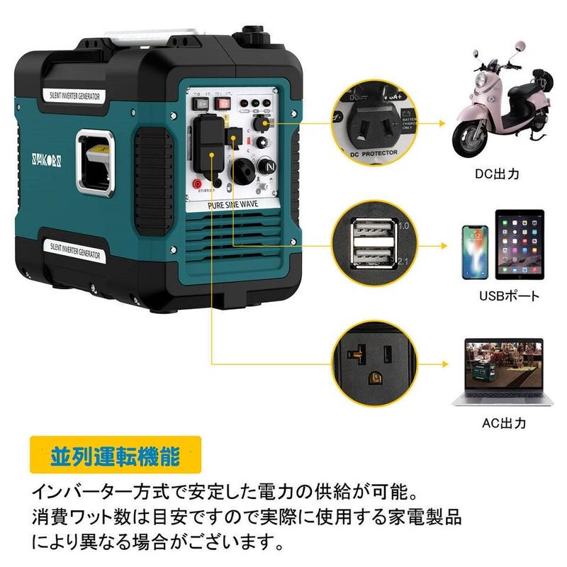 即日発送SAKOBS インバーター発電機 防音型 定格出力1700w