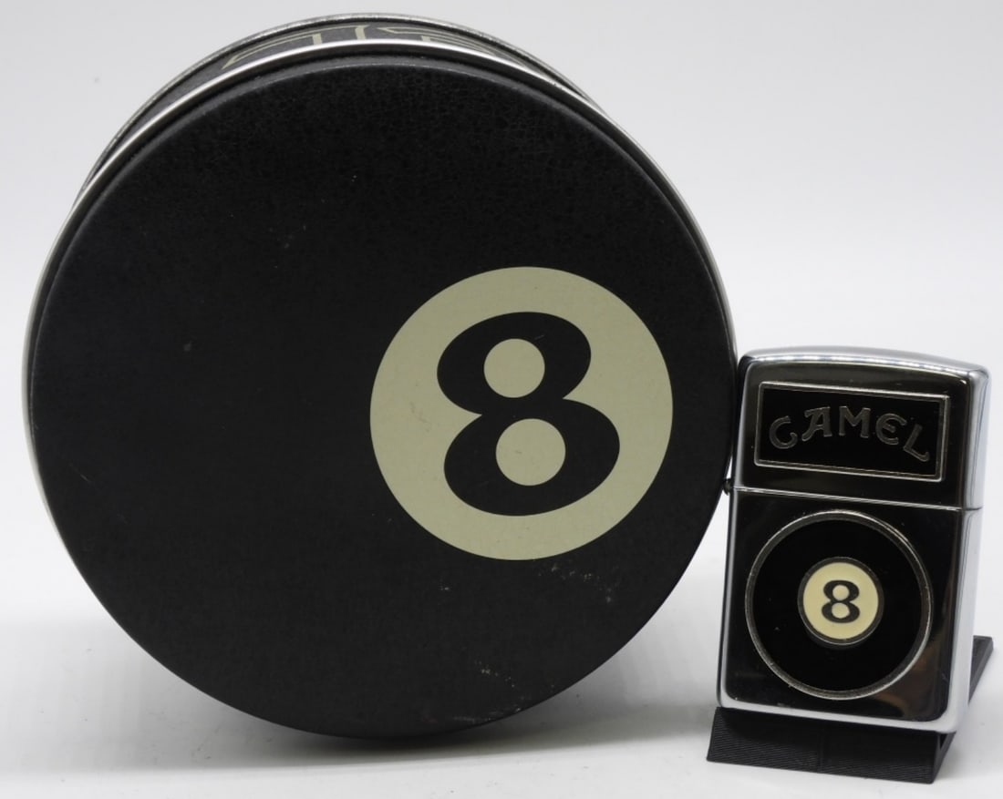 1993 Camel 8 Ball Zippo Lighter & Ashtray Tin!