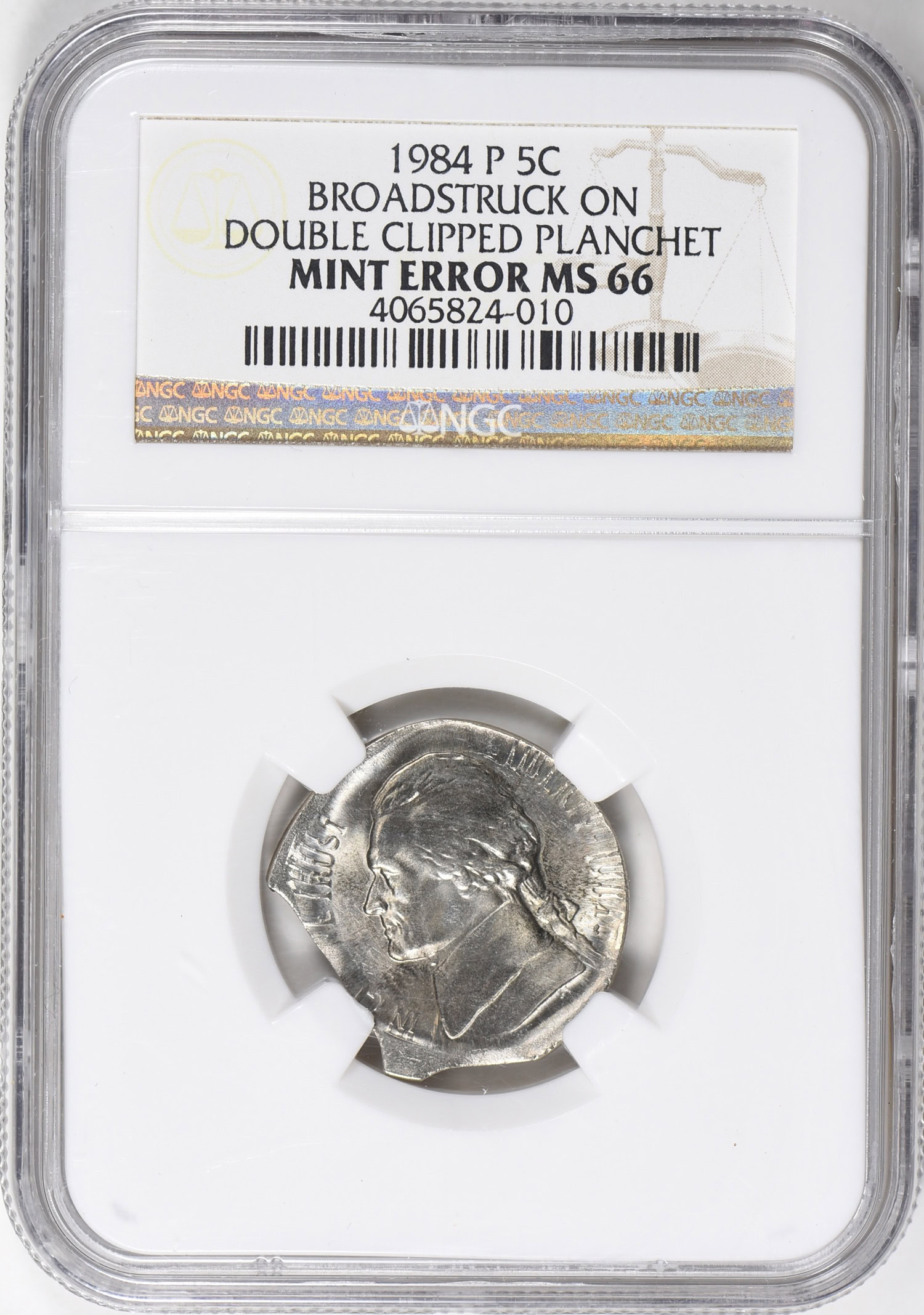 Mint Error 1984-P Jefferson Nickel Broadstruck on Double Clipped
